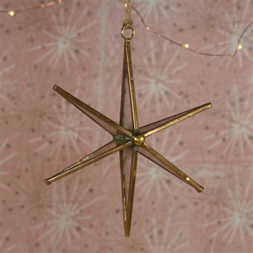 Antique Mirrored Star Ornament, Glass & Brass