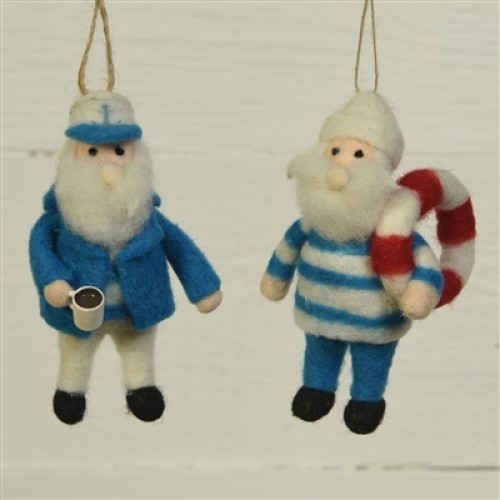 Captain And Coffee Ornament, Felt - Blue & White Set of 2