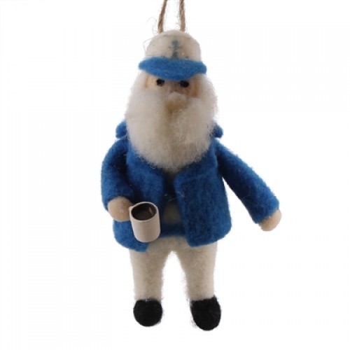 Captain And Coffee Ornament, Felt - Blue & White Set of 2