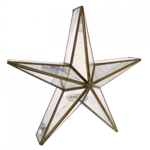 Glass Star Candle Holder, Mirrored - Lrg - Brass