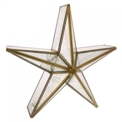 Glass Star Candle Holder, Mirrored - Med - Brass