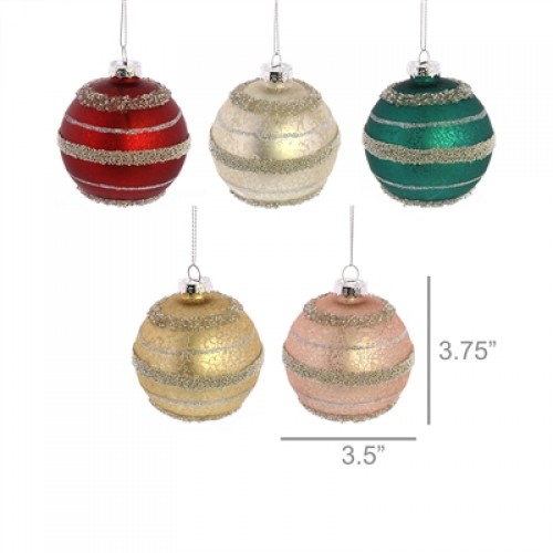 Kira Ornaments, Glass - Set of 5, Assorted - Pink, Red, Silver, Teal, Gold