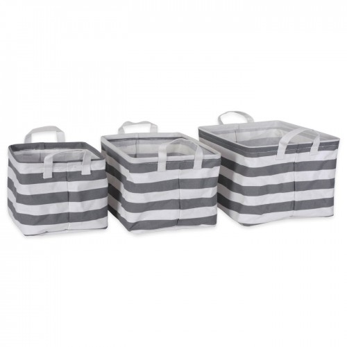 PE Coated Cotton/Poly Laundry Bin Stripe Gray Rectangle Asst Small Set/3