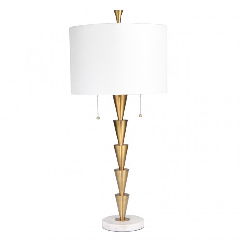 Brass 34" Stacked Cones Tablelamp W/ Marble Base