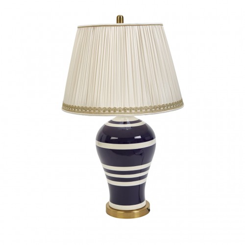 Ceramic 30" Table Lamp Navy Blue W/White Stripes