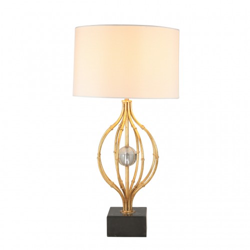 Metal 31" Cage Table Lamp W/ Crystal Orb, Gold/Bla