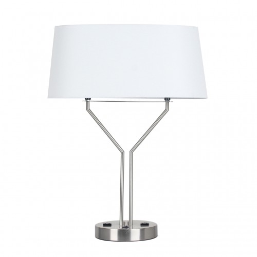 Metal 26.75" Table Lamp W/Usb, Outlet, Silver