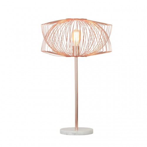 Metal 28" Table Lamp W/Cage Shade, Rose Gold