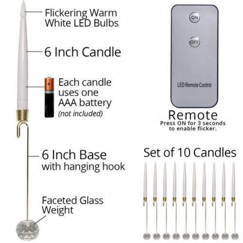  Remote Controlled LED Christmas Tree 12" Taper Candles, Set of 10