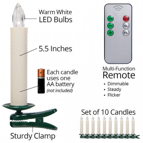 5.5" Remote Controlled LED Christmas Tree Candle Lights, Set of 10