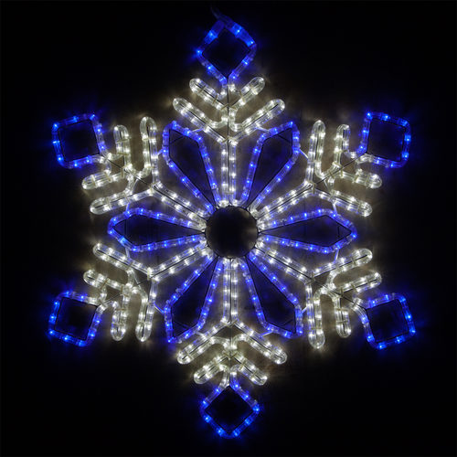 Diamond Flower Snowflake, Blue and Cool White Lights