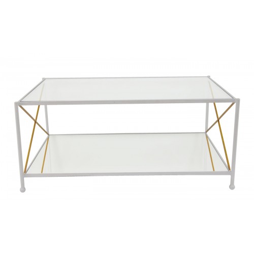CT302 WHITE & GOLD Rectangle Coffee Table With Two Shelves