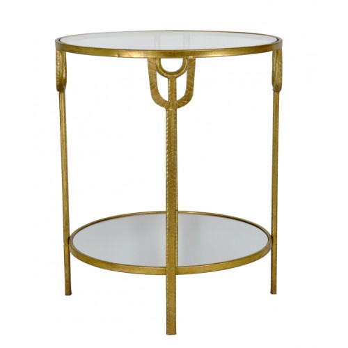 CT303A GOLD Round Side Table With 2 Shelves