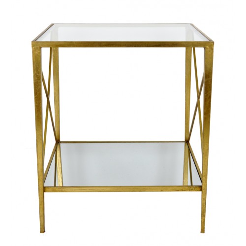 CT304 GOLD Square Side Table With 2 Shelves