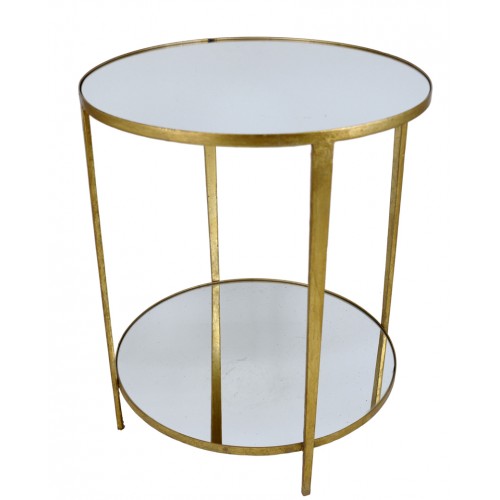 FX0827-C GOLD Round Side Table With 2 Shelves