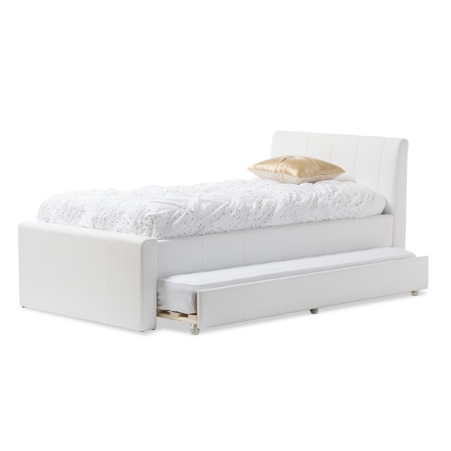 Baxton Studio Cosmo Modern & Contemporary White Faux Leather Twin Size Trundle Bed