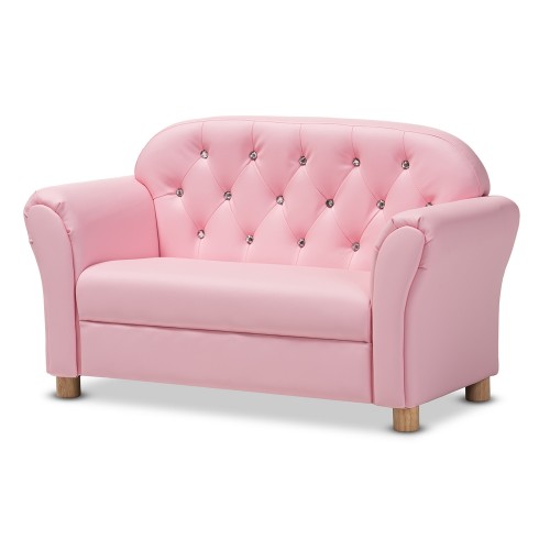 Baxton Studio Gemma Modern & Contemporary Pink Faux Leather 2-Seater Kids Loveseat