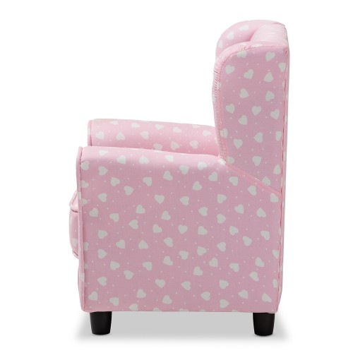 Baxton Studio Selina Modern & Contemporary Pink & White Heart Patterned Fabric Upholstered Kids Armchair