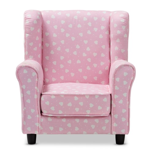 Baxton Studio Selina Modern & Contemporary Pink & White Heart Patterned Fabric Upholstered Kids Armchair