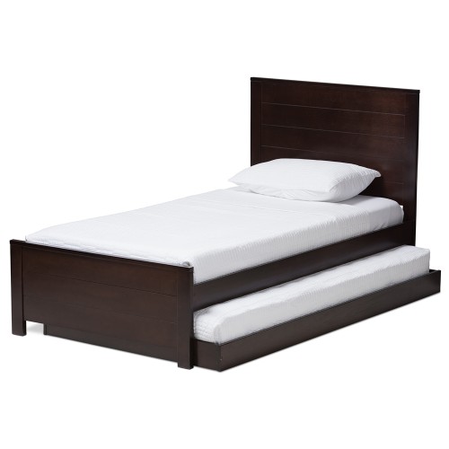 Baxton Studio Catalina Modern Classic Mission Style Dark Brown Finished Wood Twin Platform Bed w/Trundle