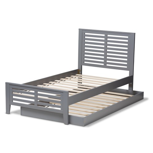 Baxton Studio Sedona Modern Classic Mission Style Grey-Finished Wood Twin Platform Bed w/Trundle